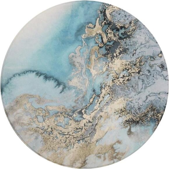 Marble Pattern Round Area Rug - 4' Diameter Faux Wool Non-Slip Area Rug - Picture 2 of 8